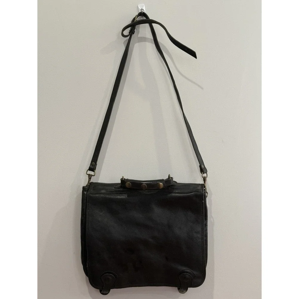 Italian Made Leather Vintage Messenger Laptop Bag Brass Fixtures 12x15